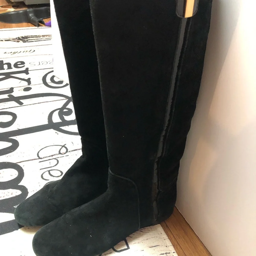 Tory Burch Black Suede and Patent Leather Knee High Boots Size 7.5